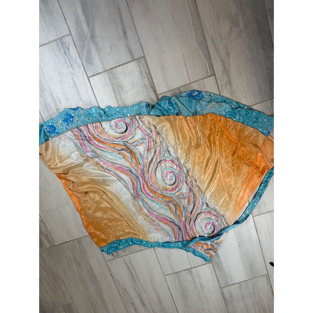 Darn Good Yarn Reversible Silk Blend Wrap Skirt Blue Paisley Abstract Floral